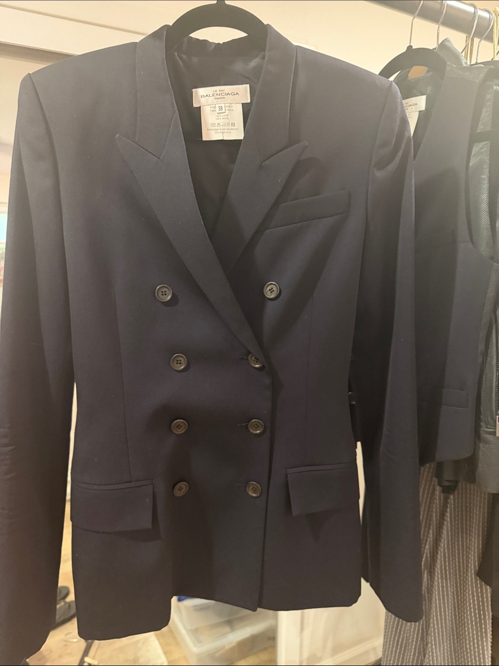 Balenciaga Dark Navy Double-Breasted Blazer vintage Y2K❤️